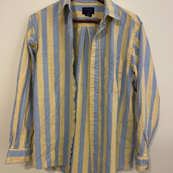 Vintage 90's 100% Cotton Cambridge Classics Yellow & Blue Striped Button Down - Picture 2 of 10